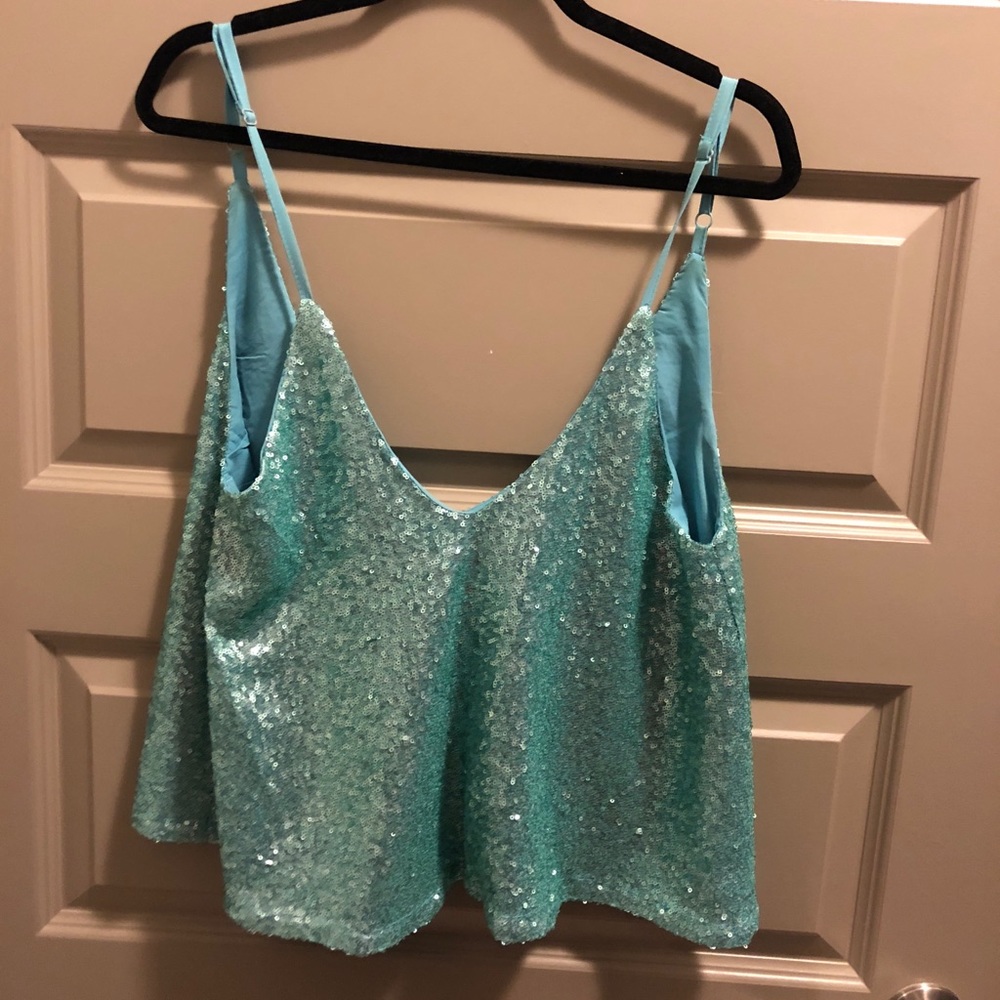 Teal sequin tank top